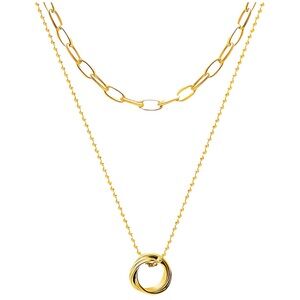 Gold Layered Circle Pendant Necklace Waterproof Stainless Steel